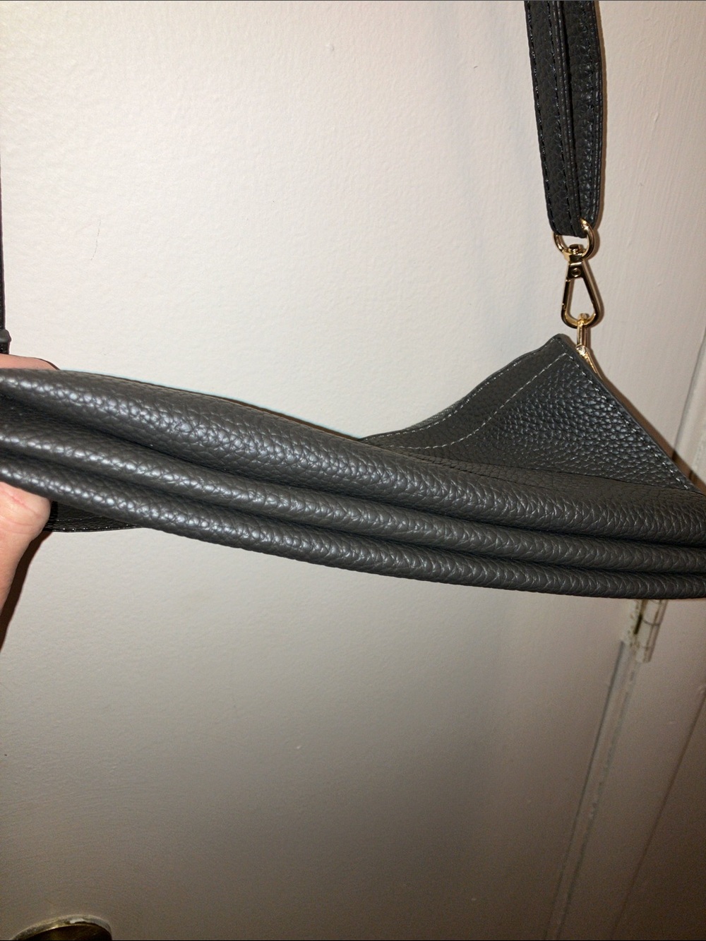 Hand Crafted Army Green Pebbled Crossbody Bag with Gold Hardware 9” X 5” - Picture 3 of 8